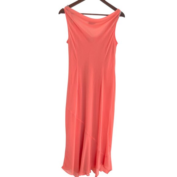 Vintage Y2K Suzanne Grae Slip Midi Dress M Cowl Neck Peach Sparkle Fairy Core - Picture 4 of 6